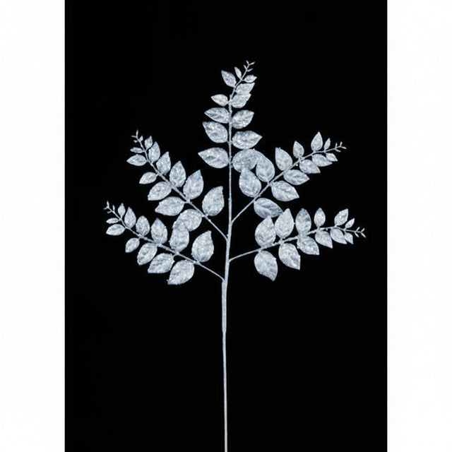 28"L Glitter Leaf Spray | Ice Blue