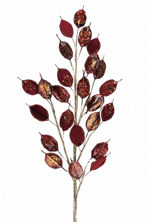 37.5" Velvet/Metallic Money Plant | Burgundy
