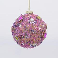 100mm/120mm Pink Beaded & Pearl Glass Ball Ornament | Two Sizes Available