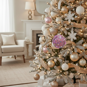 100mm/120mm Pink Beaded & Pearl Glass Ball Ornament | Two Sizes Available