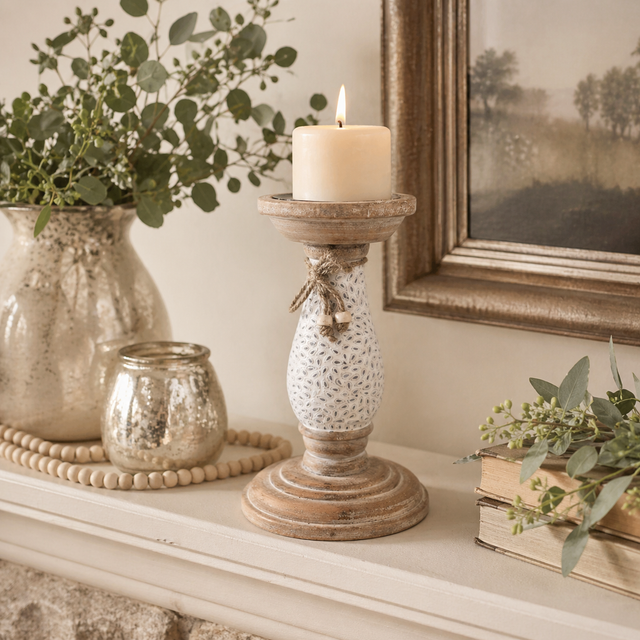 8" Natural Wooden Candle Holder