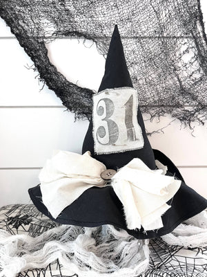 13" Primitive Witch Hat | Black and Natural
