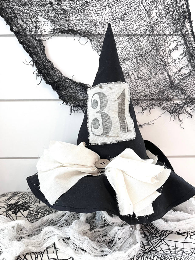 13" Primitive Witch Hat | Black and Natural