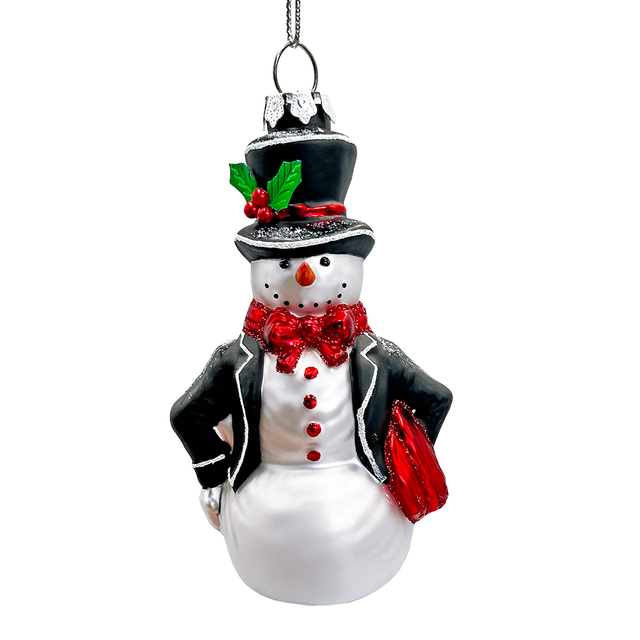4.7" Dapper Gentleman Snowman Glass Christmas Ornament