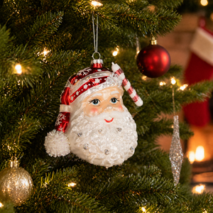 6.25" Glass Santa Face Ornament
