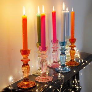 6.3" Orange Glass Candlestick Holder