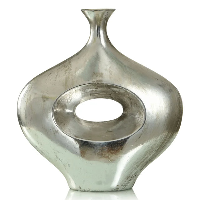 16" Contemporary Abstract Silver Plated Vase Polyresin