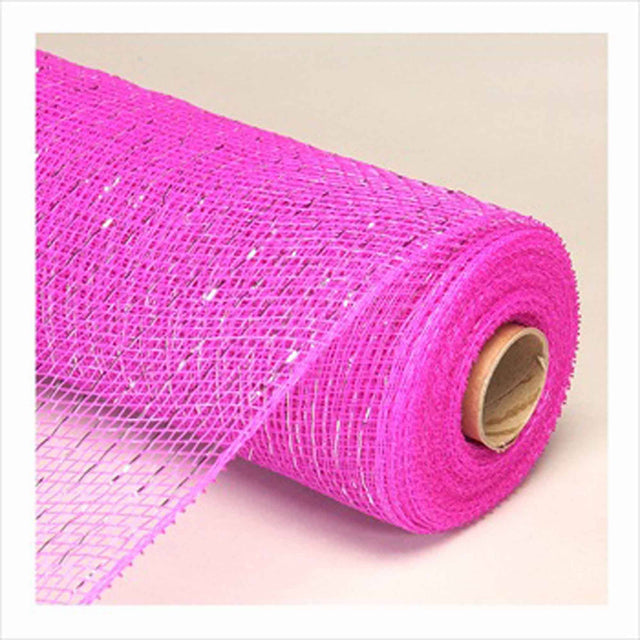 Fuchsia Pink Deco Metallic Stripe Mesh Roll 21" x 10yd