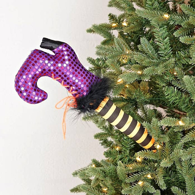 26" Witch Boot on Stick | Purple, Orange, Black