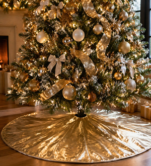 60" | 84" Gold Metallic Christmas Tree Skirt