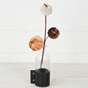 15" Velvet Mini Pumpkin Stem with Gold Stems for Fall Wreaths & Crafts