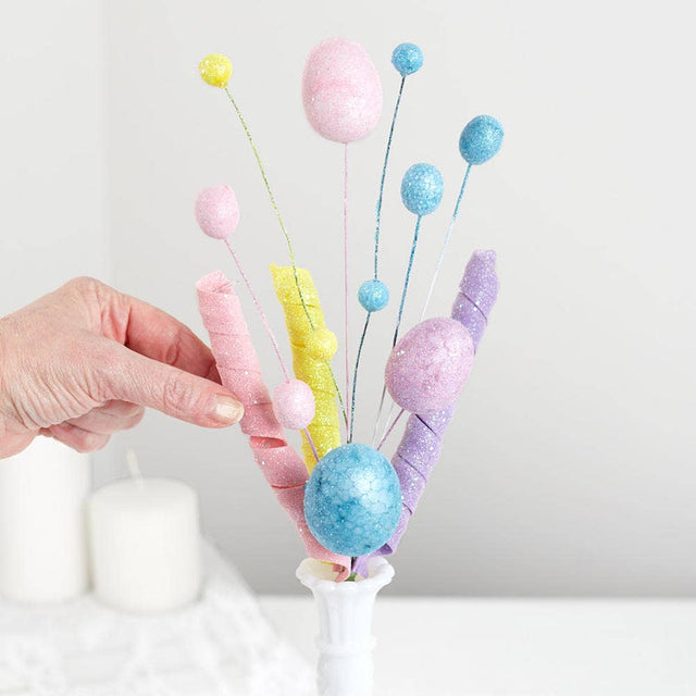 18" Glitter Pastel Eggs, Twist, & Berries Picks