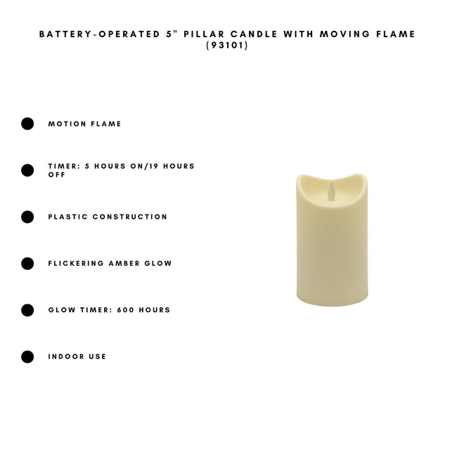 Battery-Operated 5" Pillar Candle with Moving Flame