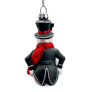 4.7" Dapper Gentleman Snowman Glass Christmas Ornament
