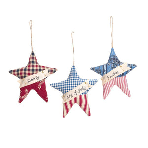 6" Patriotic Cottage Star Ornaments Set of 3