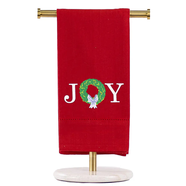 20"x28" Red Grand JOY Wreath Hemstitch Hand Towel