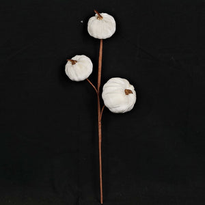 15" Cream Velvet Mini Pumpkin Pick for Fall & Thanksgiving Decor