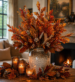 30" Orange Autumn Oak Leaf Spray