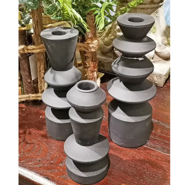 Matte Black Geometric Candleholders (Set of 3)