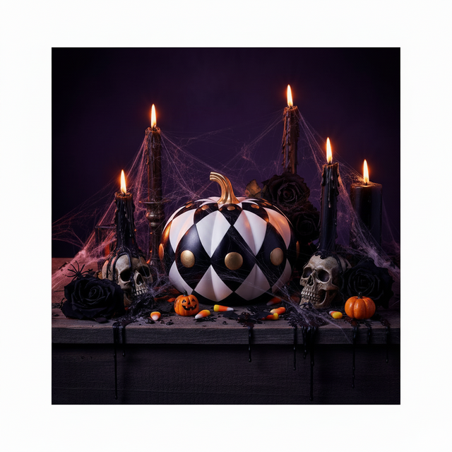 11.2" x 10.8" x 10.1" Black & White Harlequin Pumpkin