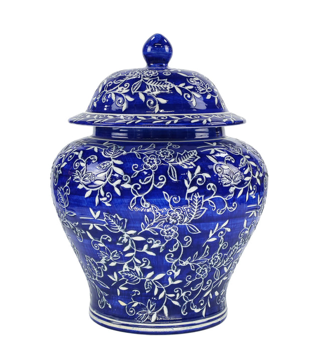 11.5" Floral Ginger Jar | Blue and White Chinoiserie