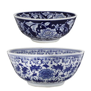 16"D|12"D Chinoiserie-Inspired Decorative Bowl Set/2