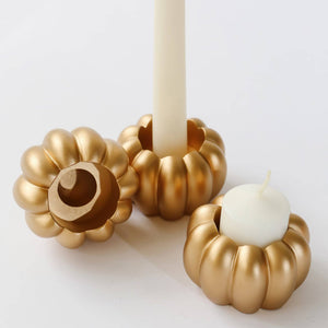 2-in-1 Pumpkin Tealight/Candlestick Holder (Set of 6) - Gold