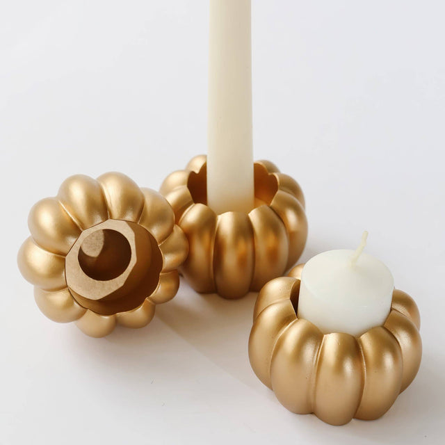 2-in-1 Pumpkin Tealight/Candlestick Holder (Set of 6) - Gold