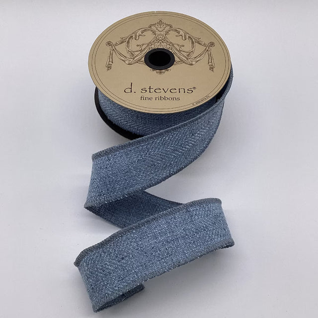 1.5" x 10YDS Faux Linen Cadet Blue Herringbone Ribbon