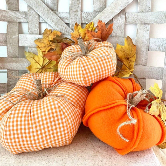 8"/7"/5" Orange Gingham Fabric Pumpkin | Available in 3 Sizes