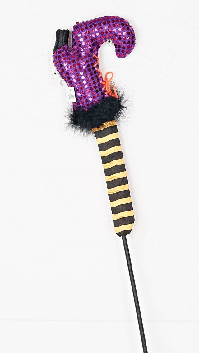 26" Witch Boot on Stick | Purple, Orange, Black