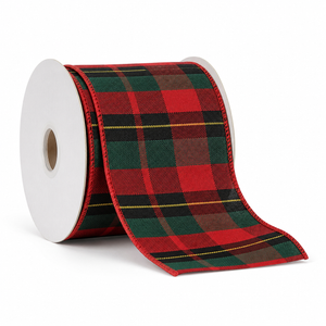 2.5" x 10yd Red Green Black Plaid Ribbon