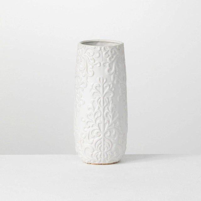 11.5" White Floral Printed Vase