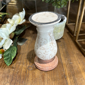 7" Cream Ceramic Candle Holder Tan Floral