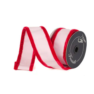 2.5"X10YD Light Pink & Red Plush Puffs Ribbon
