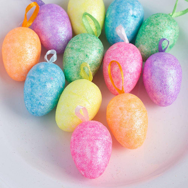 1-1/2" Pastel Glittered Easter Egg Ornaments | Pack of 12