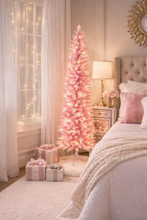 4.5' x 19" Flocked Pink Pencil Fir Artificial Pre-Lit Christmas Tree
