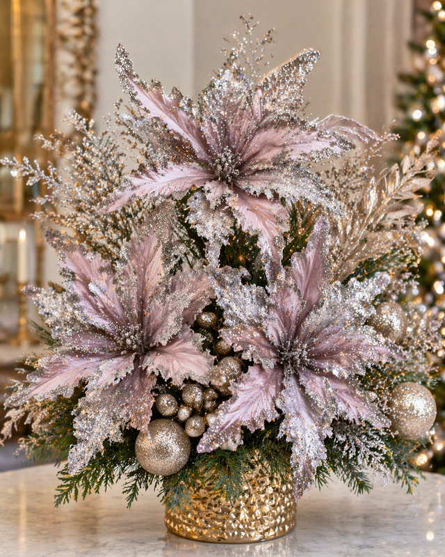 20" Grand Velvet Poinsettia Stem | Black or Pewter