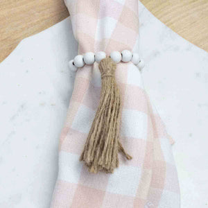 4.75"  Farmhouse Beaded Napkin Ring | White & Natural
