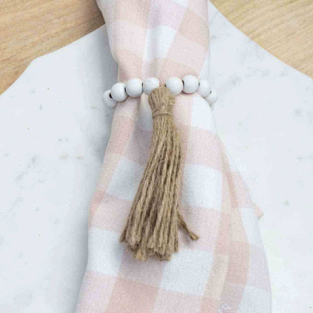 4.75"  Farmhouse Beaded Napkin Ring | White & Natural