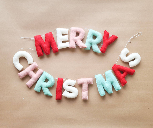 5.5' Merry Christmas Letter Garland - Peppermint Pinwheel Palette