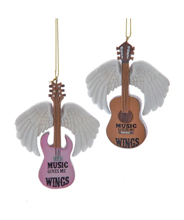 3.5" Guitar with Angel Wings Ornaments | Pink Electric & Natural Acoustic