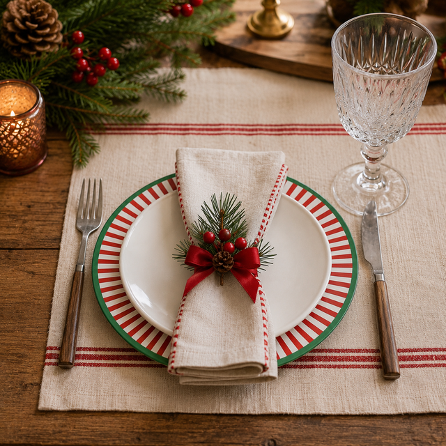 13" Christmas Stripe Charger