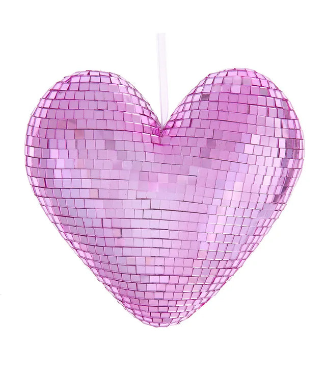 6" Pink Glass Mirror Heart Ornament