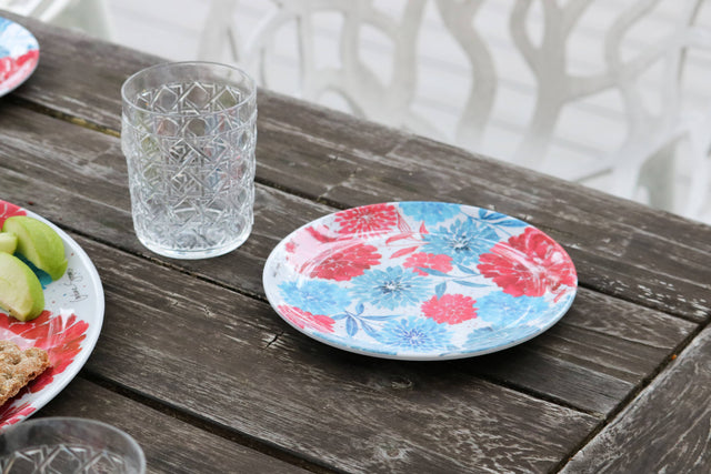 Patriotic Red White & Bloom 4th Of July Plate Set 4