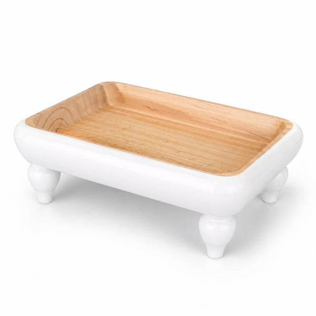 14" x 10.25" White Natural Wooden Tray