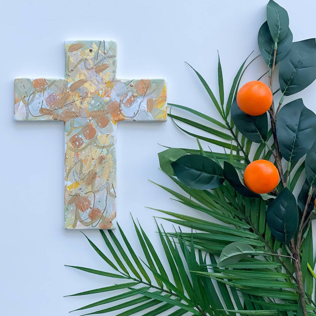 10" Hand Painted Cross | Easter Wall & Tray Decor