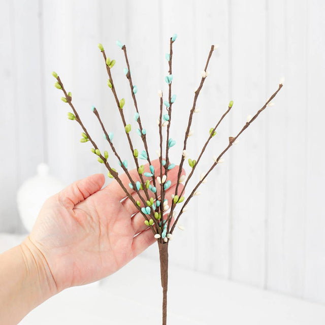 12" Pastel Pip Berry Spray | Blue/Green/Cream