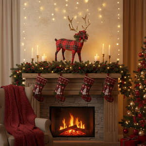 14" Red | Black | Gold | Charming Plaid Deer