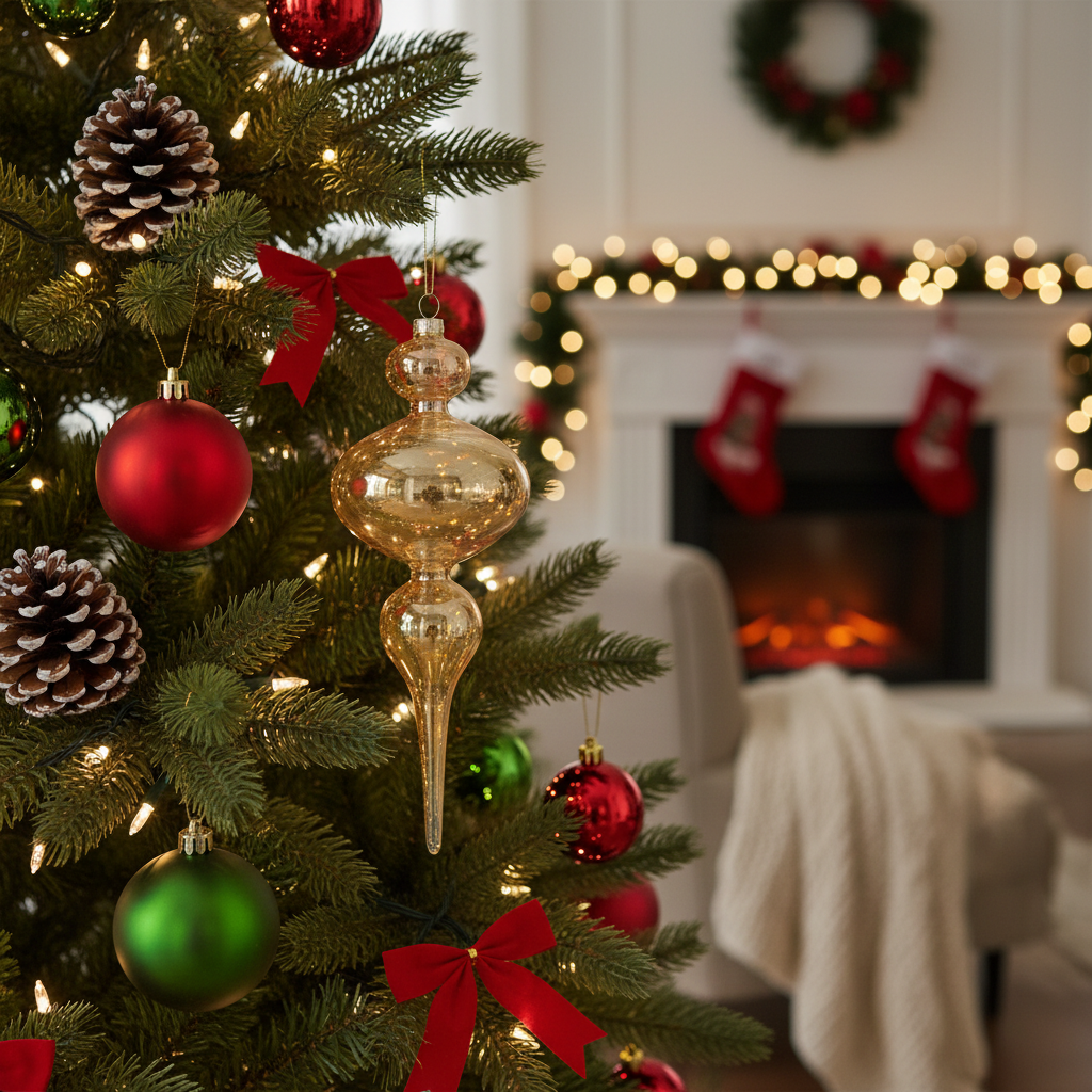 13.5” Iridescent Glass Finial Ornament | Champagne